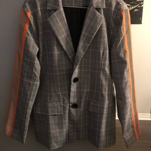 Grey plaid Jacquard boyfriend blazer